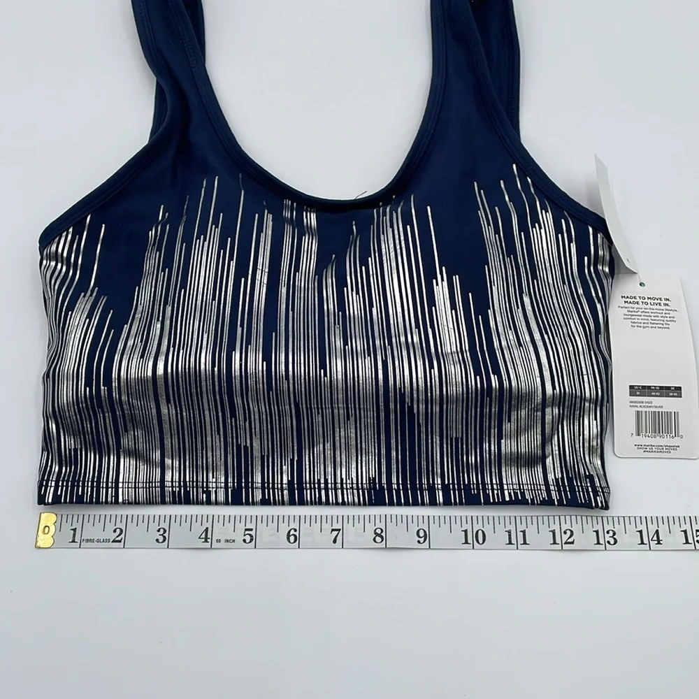 Marika Flex Navy & Metallic Silver Sports Bra Low Impact‎ Removable Bra Pads